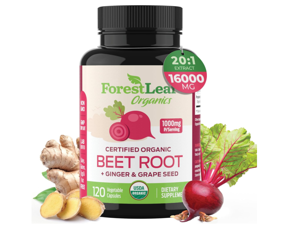美国 ForestLeaf 有机甜菜根胶囊 含生姜和葡萄籽 16000mg 120粒