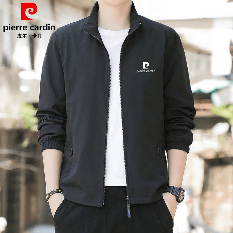 皮尔卡丹春秋季新款男士宽松夹克时尚潮流立领外套百搭薄款夹克衫