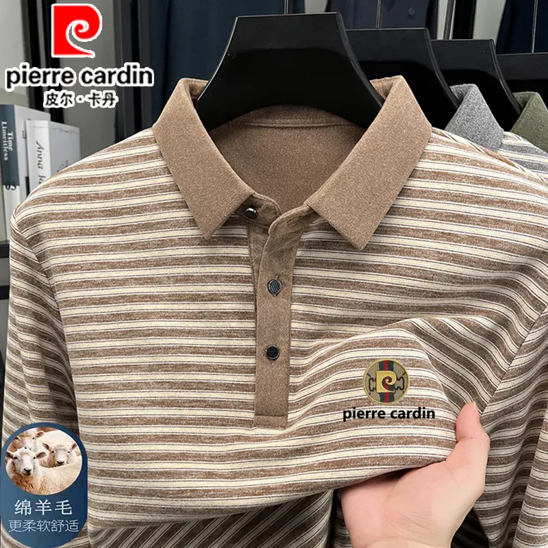 皮尔卡丹秋季桑蚕丝羊毛长袖T恤