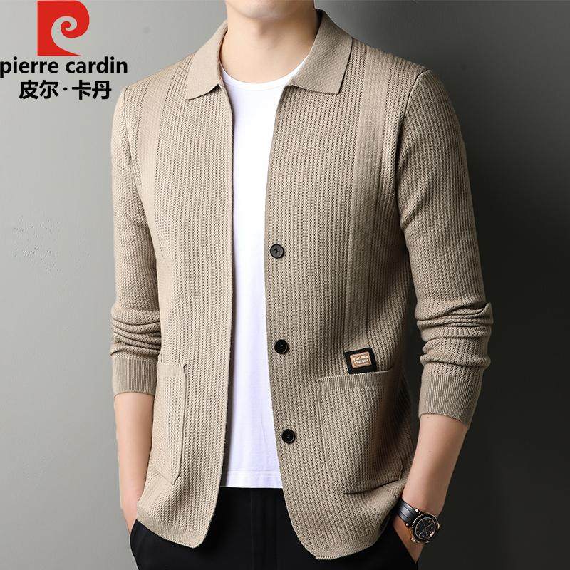 皮尔卡丹男士100%羊毛针织开衫秋季新款时尚韩版休闲男装毛衣外套