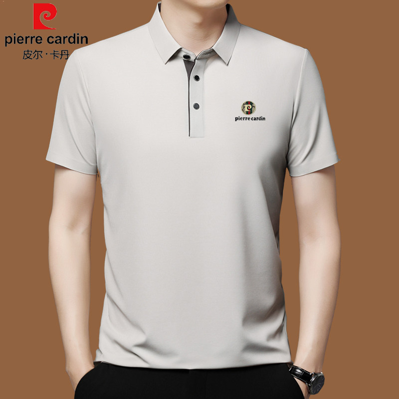 皮尔卡丹高档桑蚕丝翻领polo衫夏季新款男士商务休闲冰丝短袖T恤