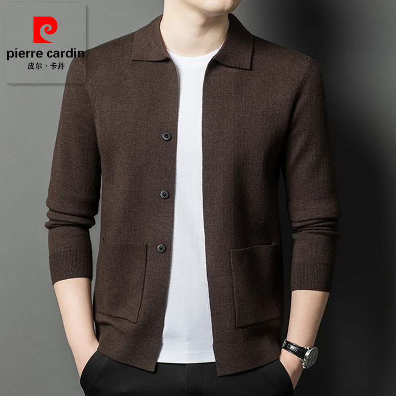 皮尔卡丹男士绵羊毛针织开衫外套