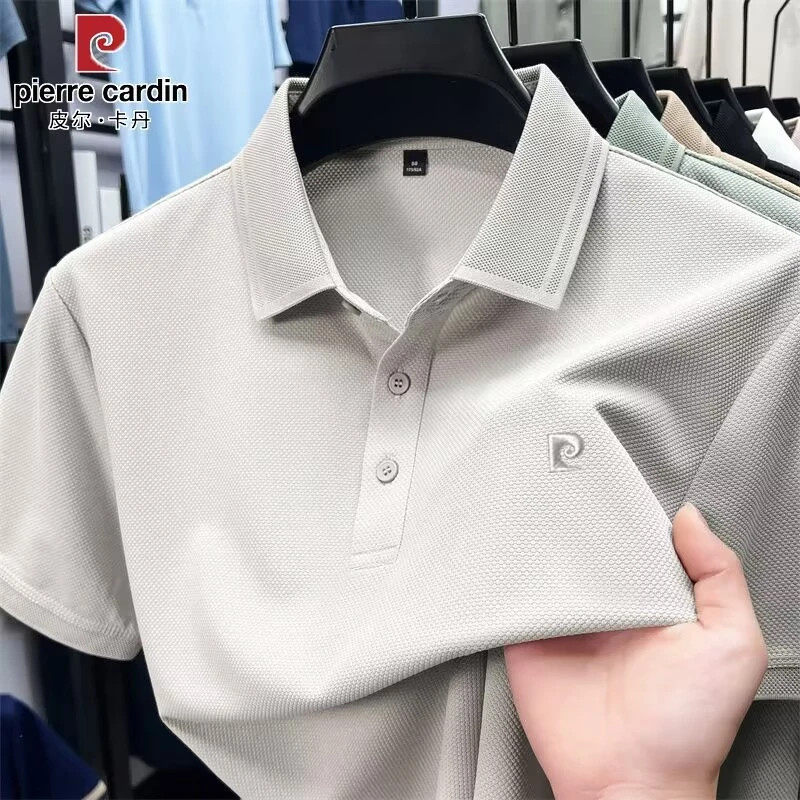 皮尔卡丹夏季轻奢高档桑蚕丝短袖t恤男士商务休闲纯色翻领Polo衫