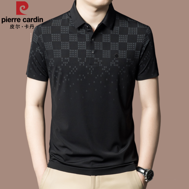 皮尔卡丹夏季男士无痕印花polo衫