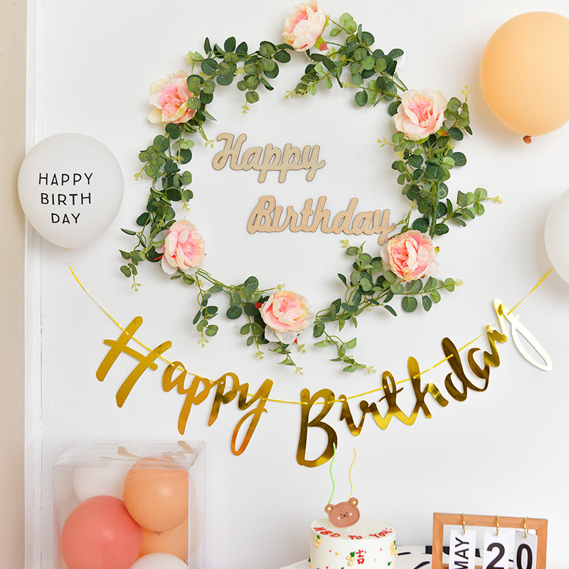 气球链仿真花树叶装饰生日派对布置玫瑰花茶花束房间客厅拍照用品
