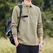 Polo衫 翻领卫衣时尚 男春秋季 2025新款 长袖 有领男装 潮流拼接T恤衫