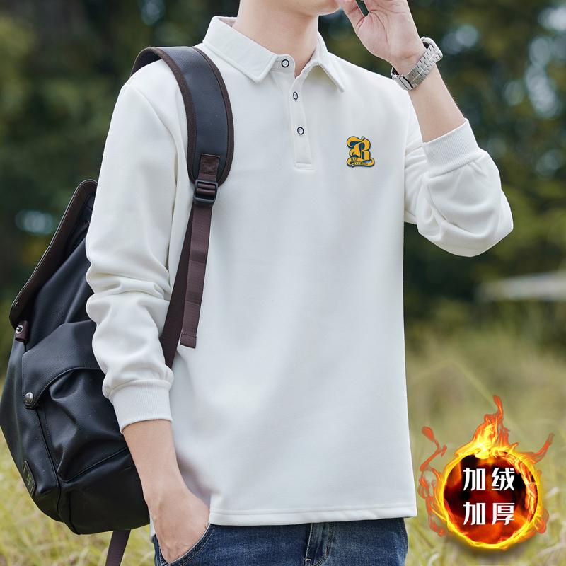 长袖Polo衫男秋冬季加绒加厚保暖上衣服青年休闲时尚T恤打底衫T桖