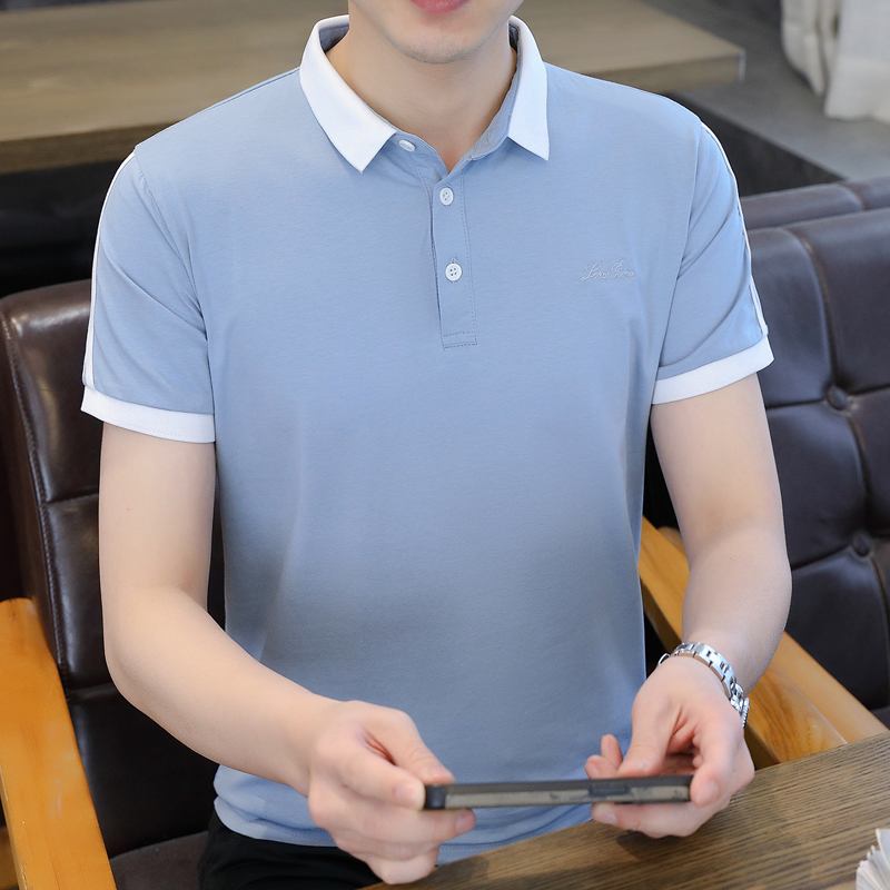 T恤男夏季短袖纯棉修身有领男装上衣服冰丝薄款休闲潮流帅气丅桖