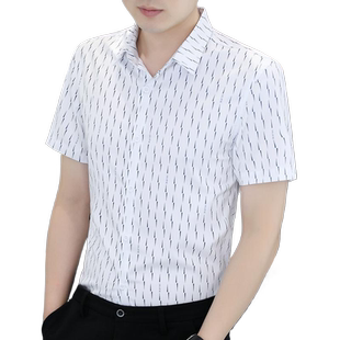 冰丝夏季短袖衬衫男2026薄款凉感弹力速干半袖衬衣潮流印花上衣服