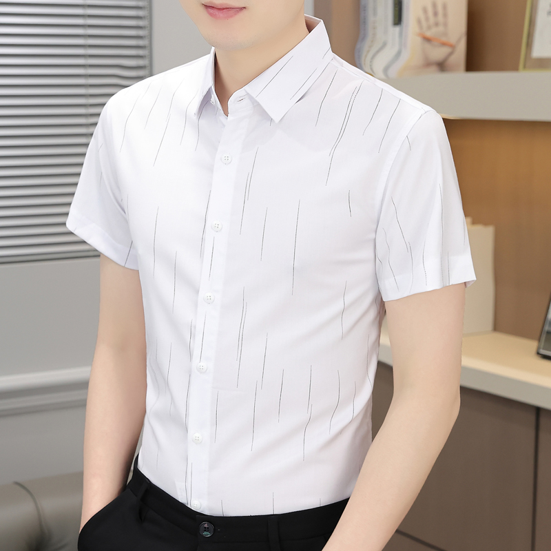 冰丝短袖衬衣夏季男士高级感衬衫