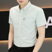 短袖 修身 男衬衫 衬衣青年韩版 寸衣抗皱 条纹休闲商务有口袋半袖 夏季