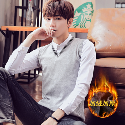 男款无袖毛衣马甲加绒加厚针织衫