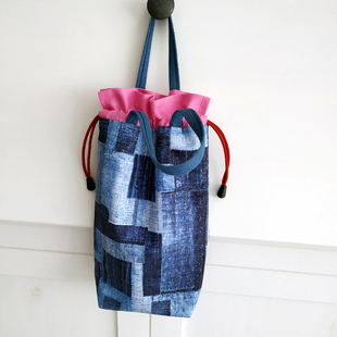 布艺小拎包上班上学便携水杯袋抽绳束口小布兜出门遛弯杂物收纳包