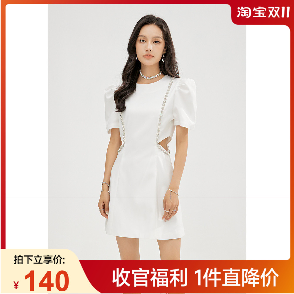 爱客2022夏季新款气质高级连衣裙韩版时尚显瘦设计感小黑裙女