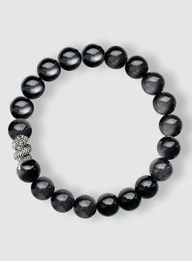 原创设计黑曜石转运珠手链男生新年银曜石手串醒狮蛇年送礼物