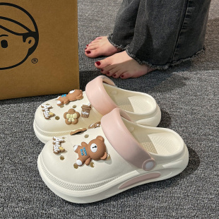 女款 女外穿夏洞洞鞋 2026新款 办公室上班防滑包头半拖鞋 小码 豆豆鞋