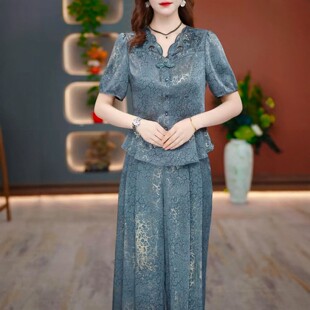 新中式国风套装女2026新款夏季妈妈装时尚气质轻奢高级感两件套裤