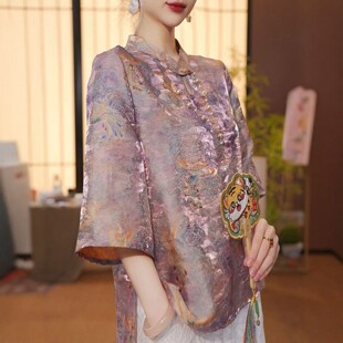 流光溢彩七分袖衬衫夏季薄款百搭2026年新款减龄时尚妈妈装上衣