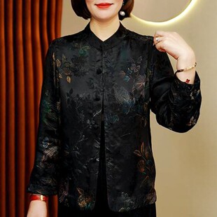 2026春秋款新中式印花薄款宽松外套中年女装气质百搭遮肉立领小衫