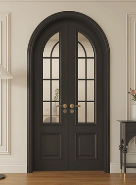 拱形门法式门奶油风卧室门平开门网红套装门弧形门造型长虹玻璃门