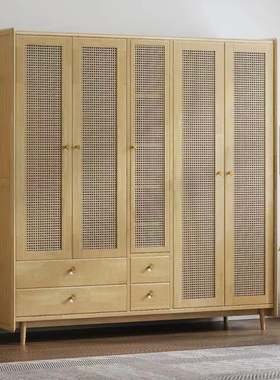 日式多功能移门成人儿童衣柜定制客厅衣柜推拉通用藤编鞋柜家用