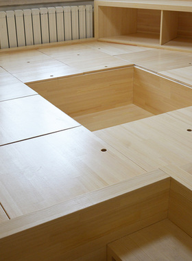 全屋定制榻榻米床卧室地台定制床实木储物柜橡木整体松木组合箱体