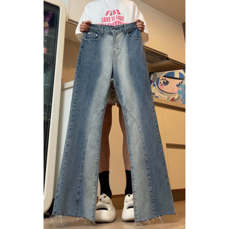 复古渐变牛仔裤男女生裤脚毛边宽松直筒裤美式高街潮裤DY271-P60,男装牛仔裤,星座808A-1