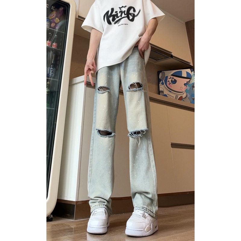 破洞毛边高街修身百搭直筒牛仔裤潮流百搭休闲牛仔裤DY279-P60,男装牛仔裤,星座808A-1