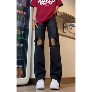 夏季网红水洗复古直筒牛仔裤设计感小众长裤男美式高街DY264-P65图片