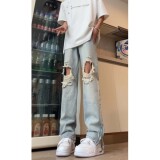 夏季网红水洗复古直筒牛仔裤设计感小众长裤男美式高街DY264-P65，男装牛仔裤，星座212-2(原313A-1)
