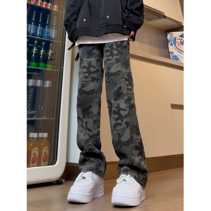 美式复古迷彩裤子男款高街工装裤ootd修身直筒牛仔裤DY258-P60,男装牛仔裤,星座808A-1
