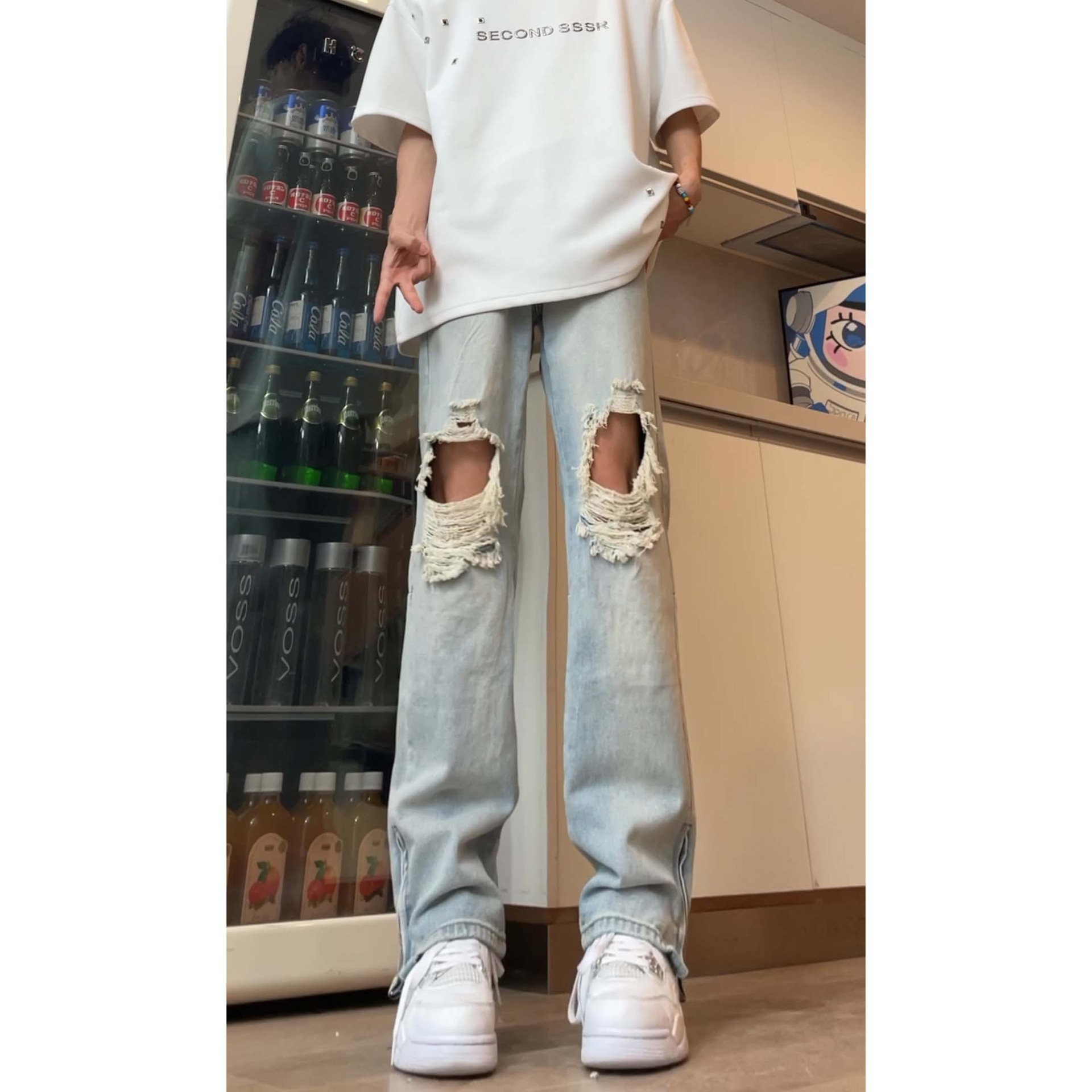 夏季网红水洗复古直筒牛仔裤设计感小众长裤男美式高街DY264-P65图片