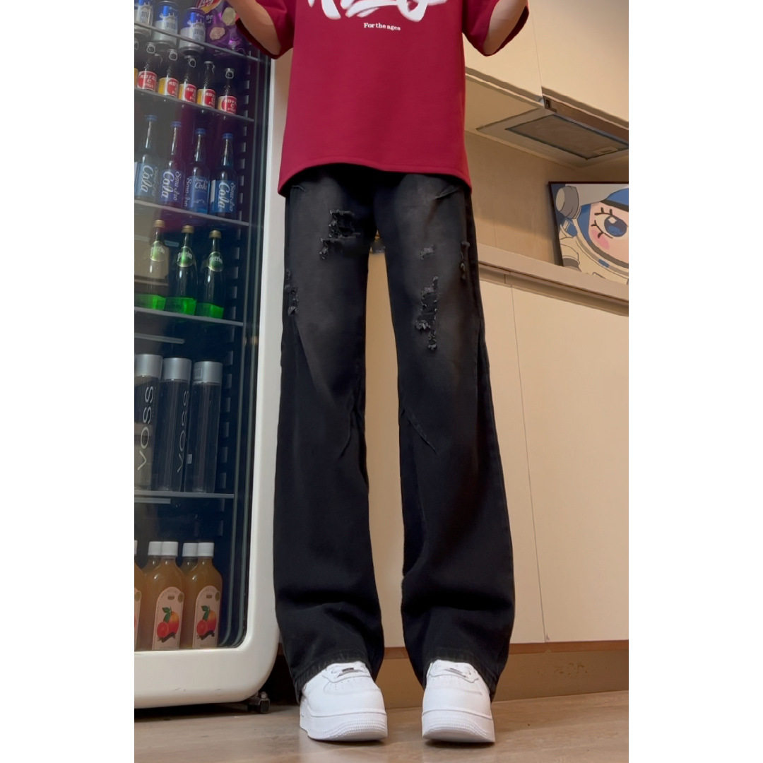 夏季新款破洞牛仔裤男美式高街vibe直筒宽松休闲百搭裤DY267-P65,男装牛仔裤,星座808A-1