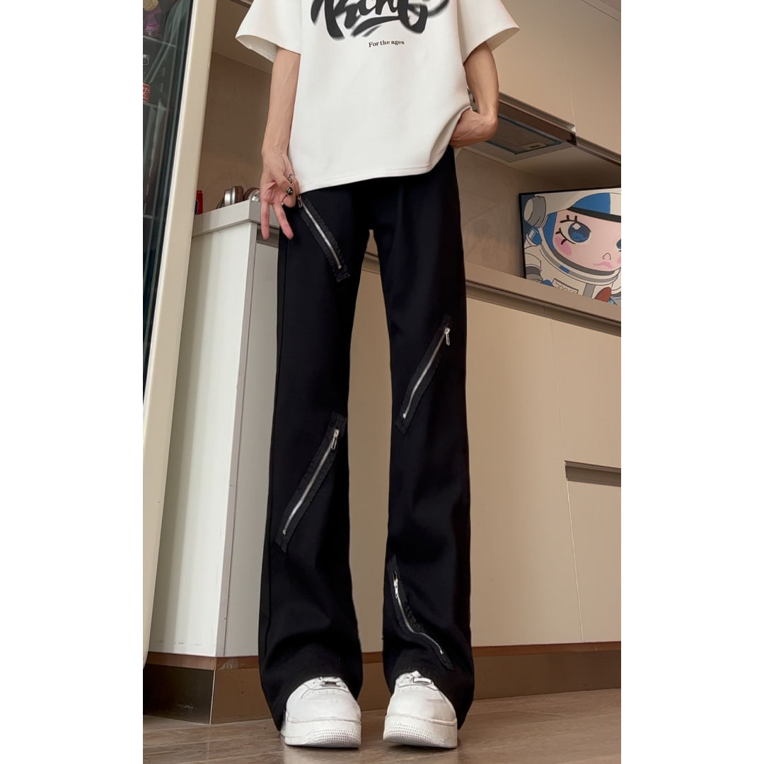 裤子男小众设计感牛仔裤加长款高个子修身直筒微喇裤DY269-P65,男装牛仔裤,星座808A-1