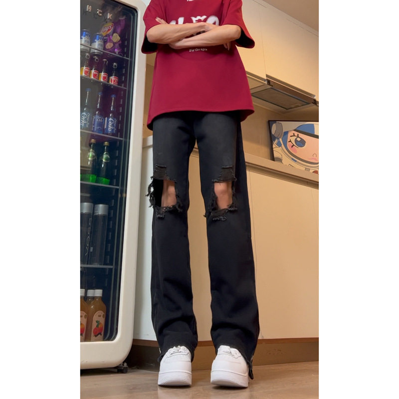 美式高街破洞裤子男夏季复古直筒牛仔裤设计小众长裤男DY264-P65,男装牛仔裤,星座808A-1