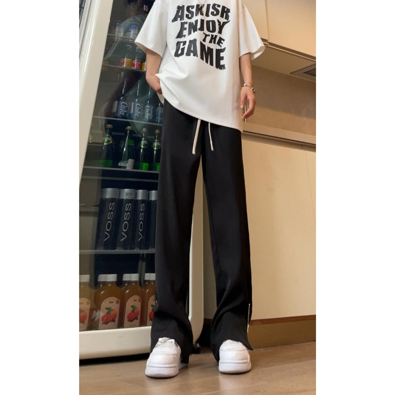 微喇开叉西裤垂坠感春秋款百搭冰丝西裤潮牌宽松休闲裤DY198-P55,男装牛仔裤,星座808A-1