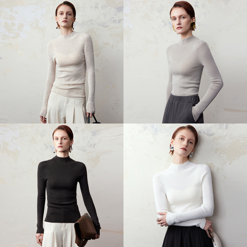 扬子纱160s可机洗精纺羊毛衫女秋冬无缝修身毛衣半高领打底针织衫