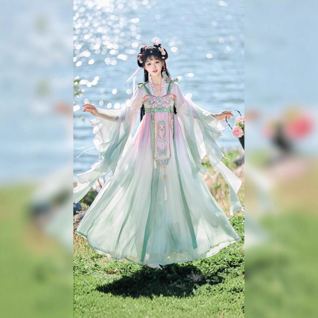 原创汉服女《蝶羽》唐制齐胸襦裙新款汉元素中国风日常款春夏套装
