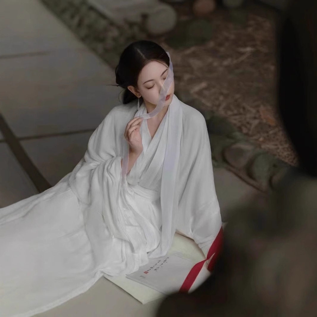 花朝记【霜白】原创新款直裾改良汉元素魏晋制白色汉服女清冷超仙