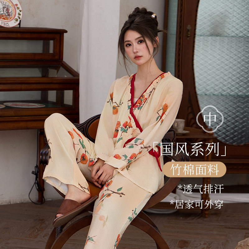 春夏秋薄款纯棉泡泡棉皱纱布古风汉服大码简约斜襟长袖套装家居服