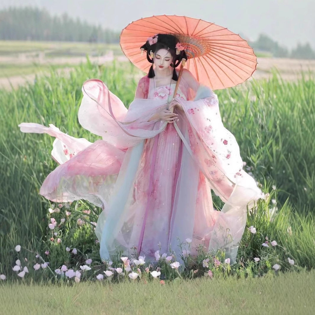 新款汉服女 樱 重工刺绣外超仙大袖 渐变色柯子裙日常春夏秋套装
