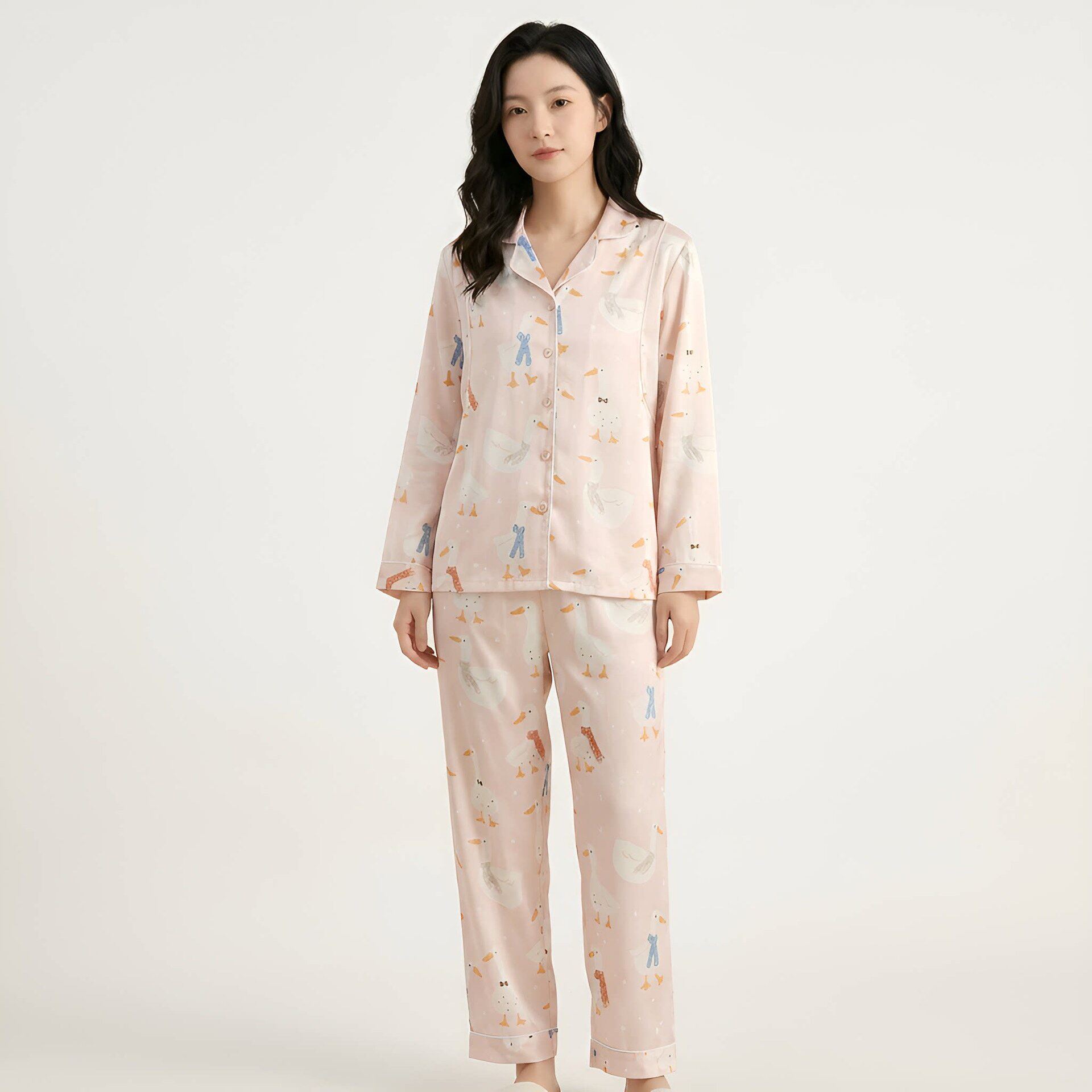 新款卡通翻领全棉纱布月子服春夏秋季薄款长袖孕期产后哺乳家居服