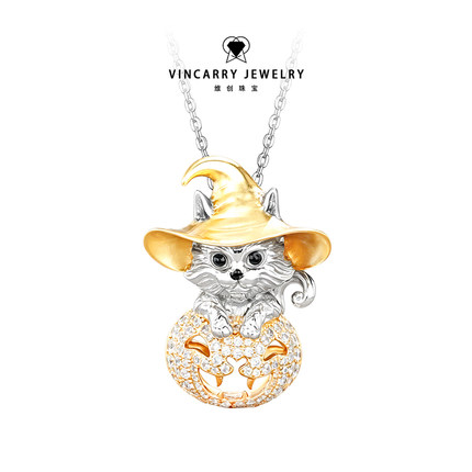 VinCarry维创万圣节轻奢魔法小猫吊坠项链钻石潮玩包挂节日礼物