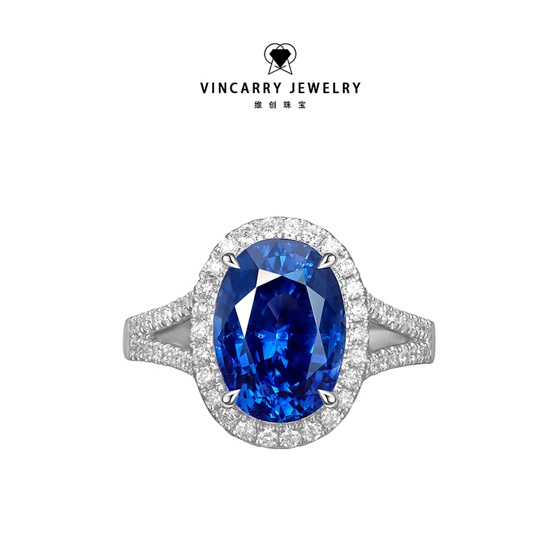 VINCARRY 18K金蓝宝石戒指优雅精致百搭高级定制新品人造宝石推荐