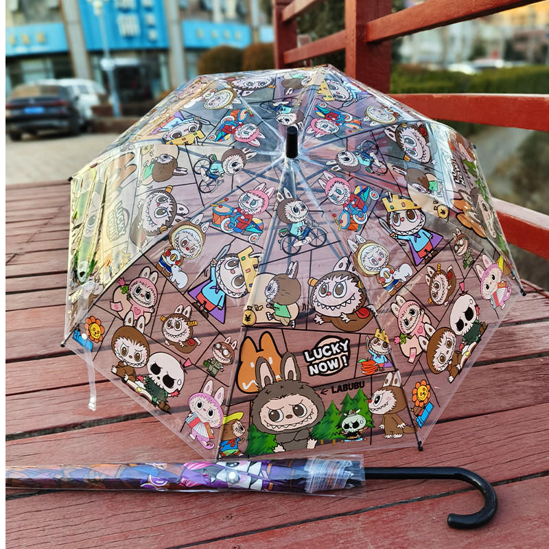 公主卡通透明雨伞儿童长柄伞防雨可爱动漫风塑料透明碳纤维拉布布