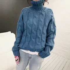 mocobling韩国代购2025春季女装舒适百搭流行麻花纹高领套头针织