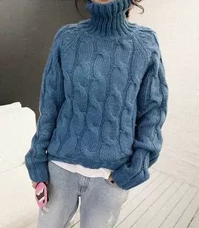 mocobling韩国代购2025春季女装舒适百搭流行麻花纹高领套头针织