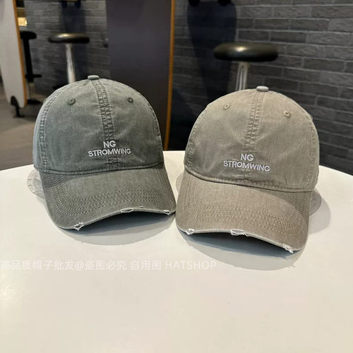 复古做旧破边棒球帽女字母刺绣豹