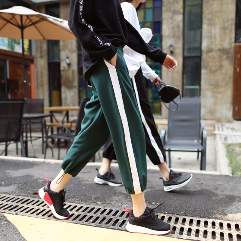 胖mm两穿八分九分阔腿运动裤女大码初恋直筒裤学生薄款百搭束脚裤