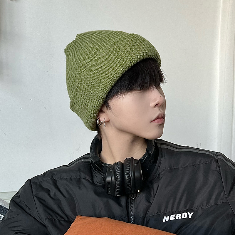 果绿色个性纯色系列针织帽